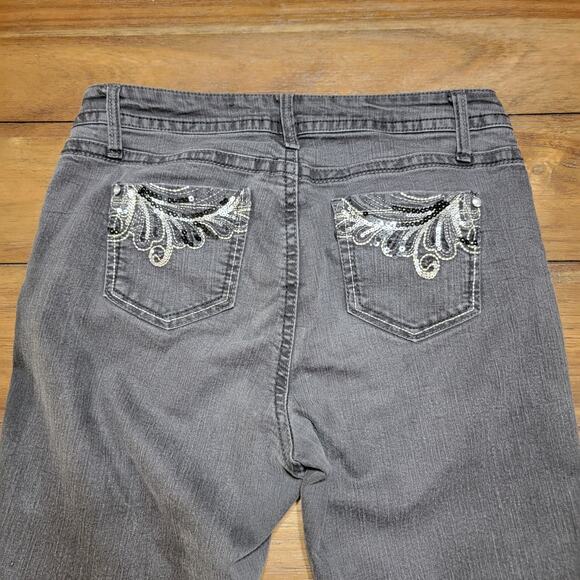 Roz & Ali Black Straight Denim Jeans w/ Pocket Bling - Size 10 - Picture 4 of 7